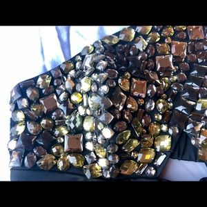 Bebe Gun Metal Large Rhinestone One Shoulder Dress